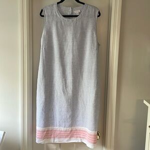 J. Jill Sleeveless Striped Midi Dress in Blue and Pink linen